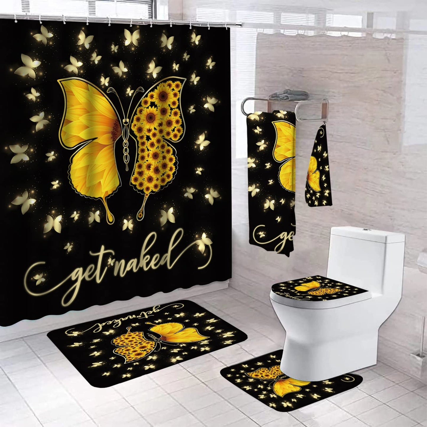 Sunflower Butterfly Waterproof Shower Curtain