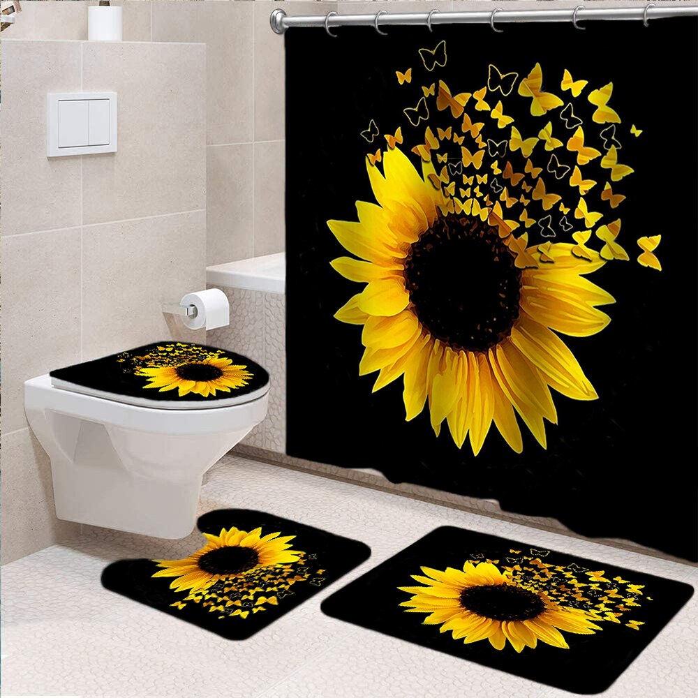 Sunflower Butterfly Waterproof Shower Curtain