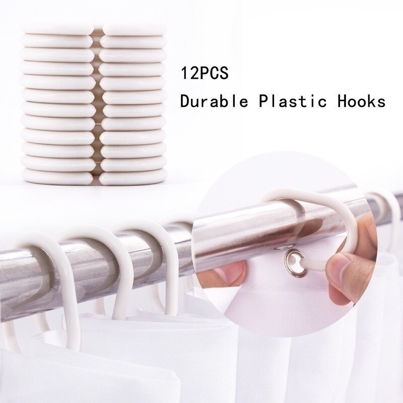 Waterproof Bathroom Shower Curtain Set with 12 Hooks