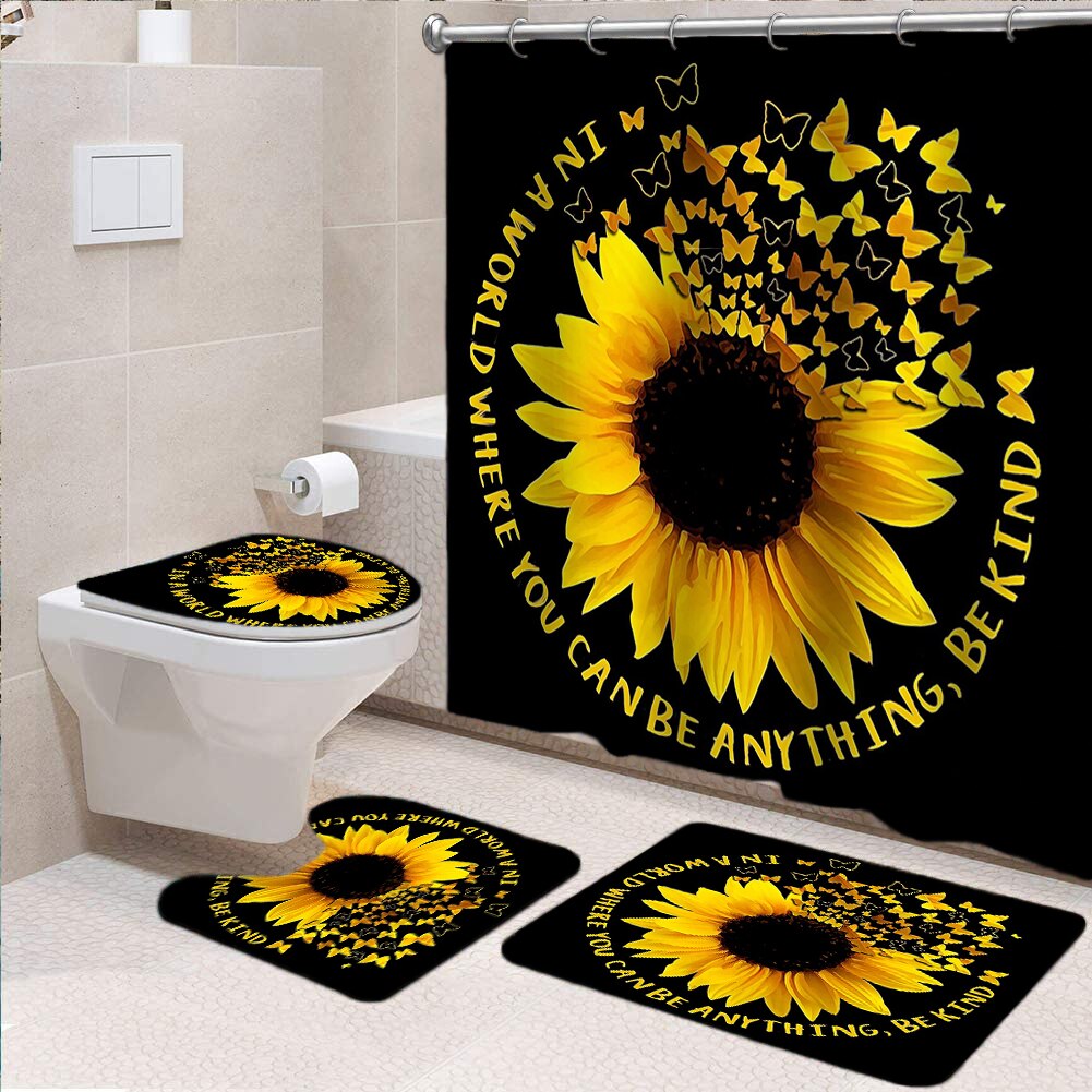 Sunflower Butterfly Waterproof Shower Curtain