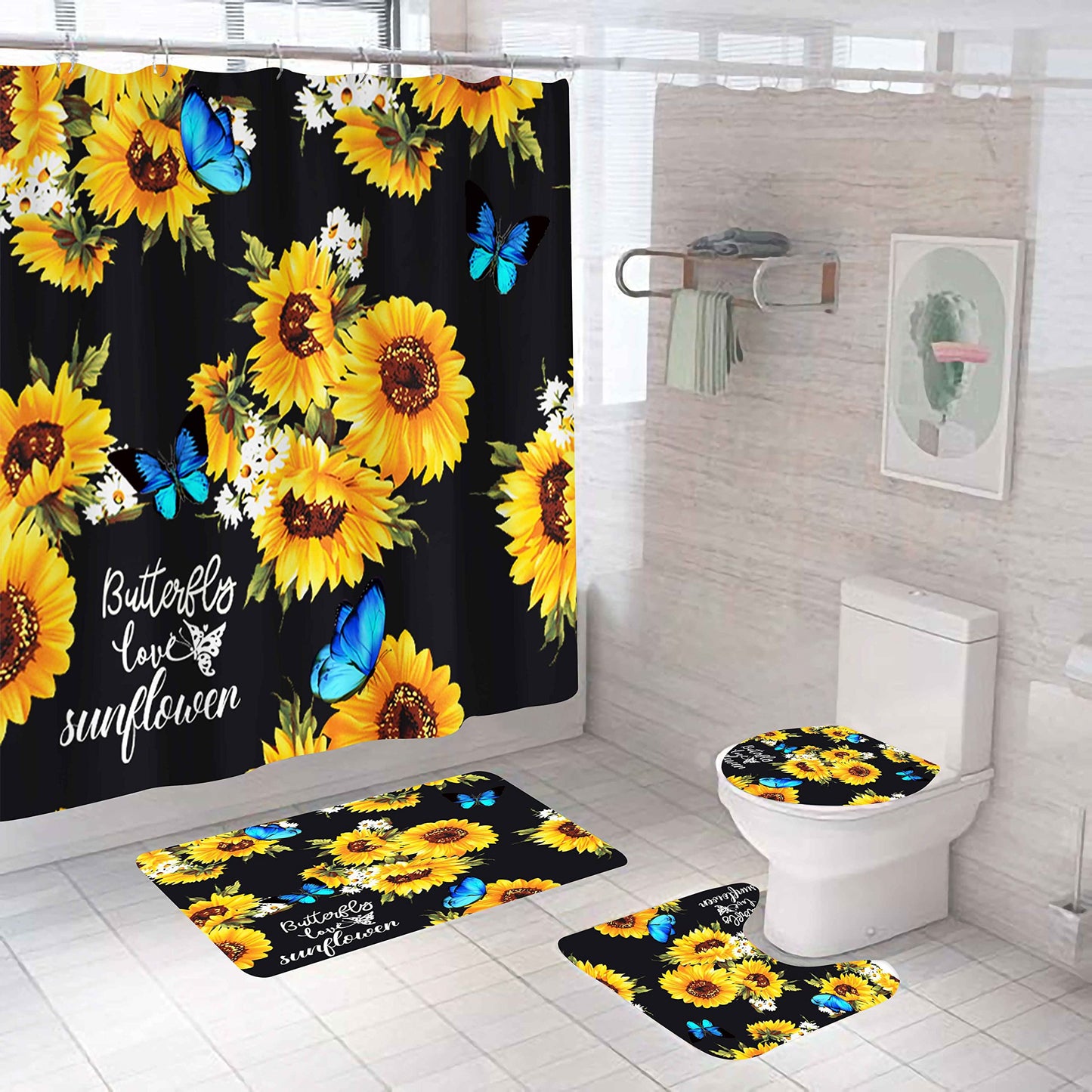 Sunflower Butterfly Waterproof Shower Curtain