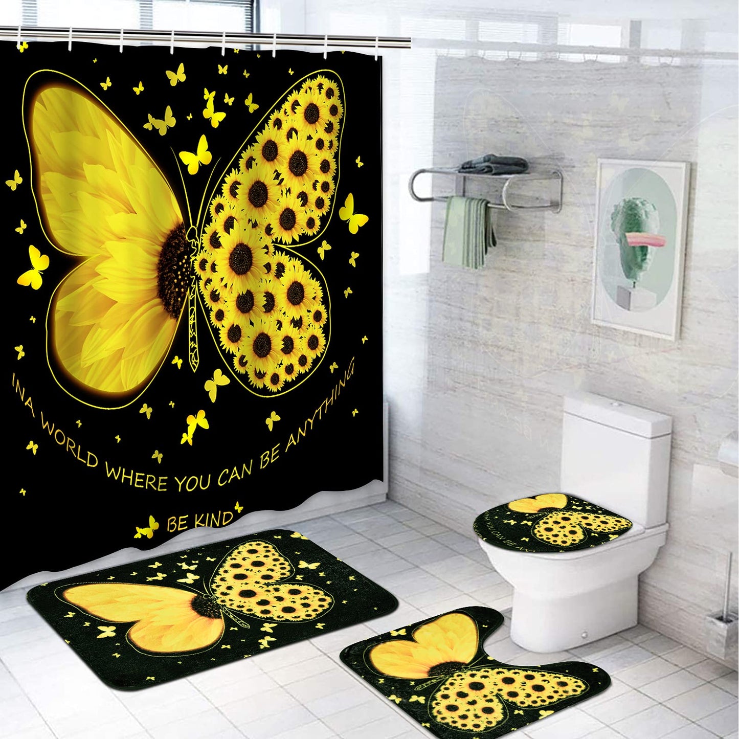 Sunflower Butterfly Waterproof Shower Curtain