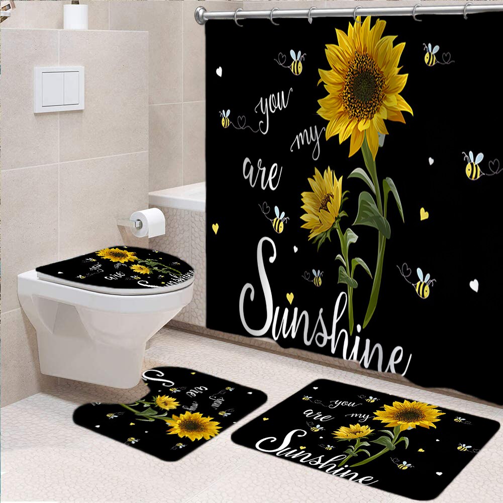 Sunflower Butterfly Waterproof Shower Curtain