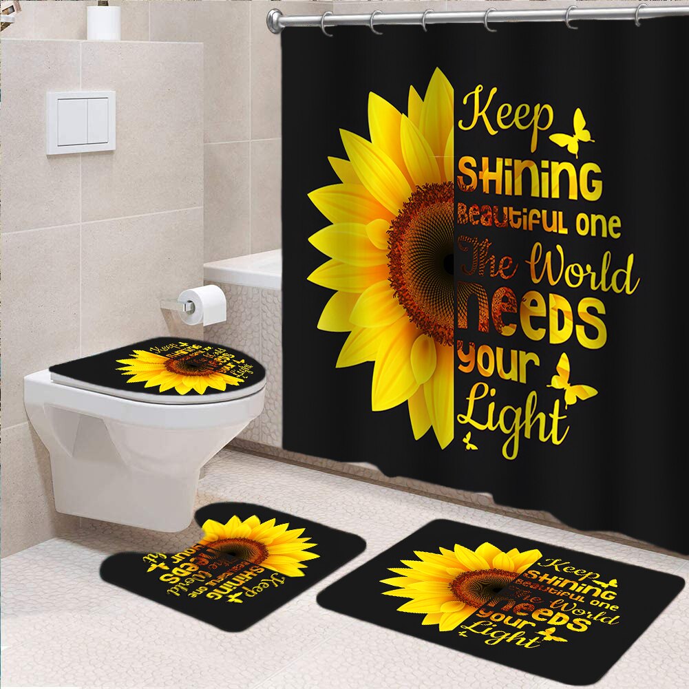 Sunflower Butterfly Waterproof Shower Curtain