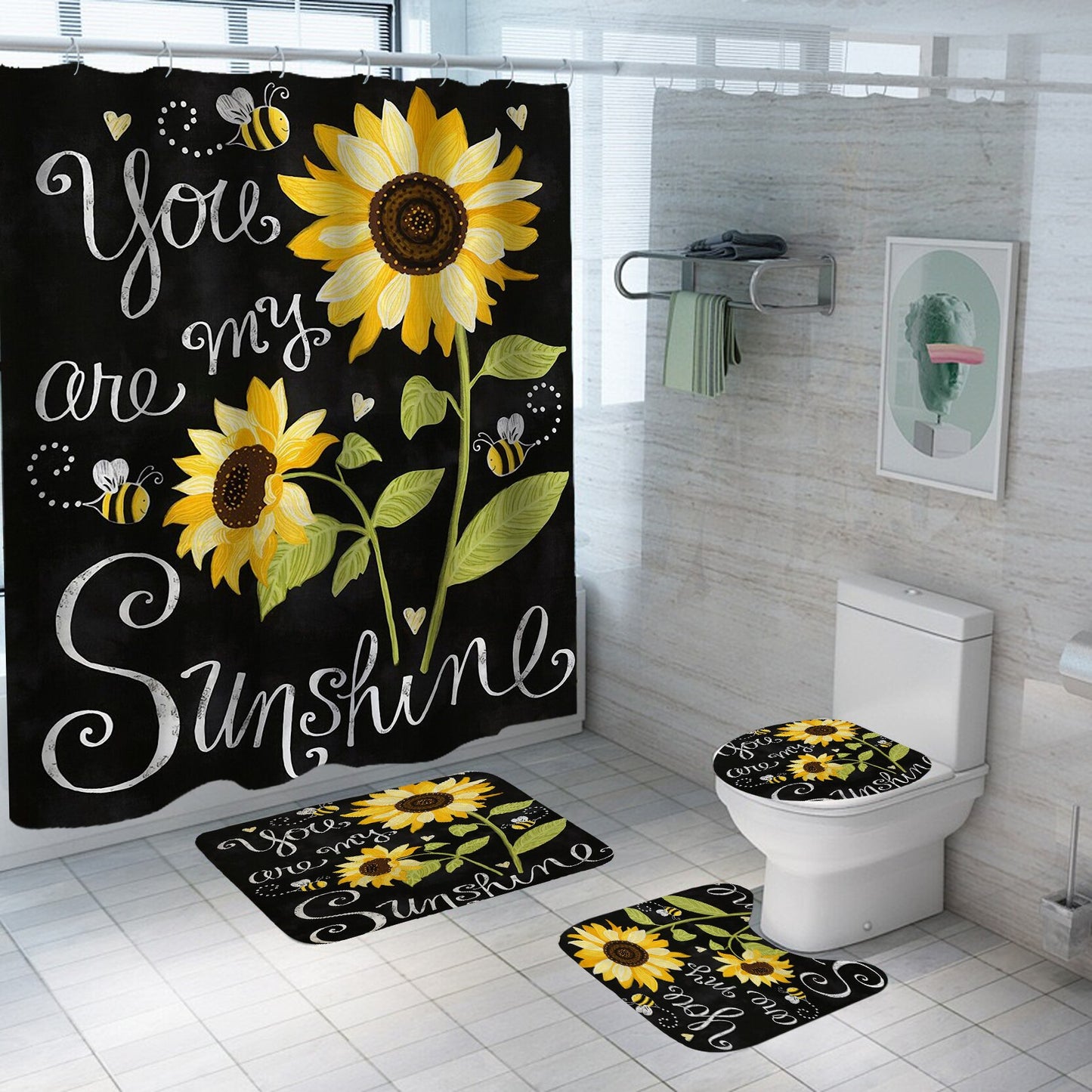 Sunflower Butterfly Waterproof Shower Curtain