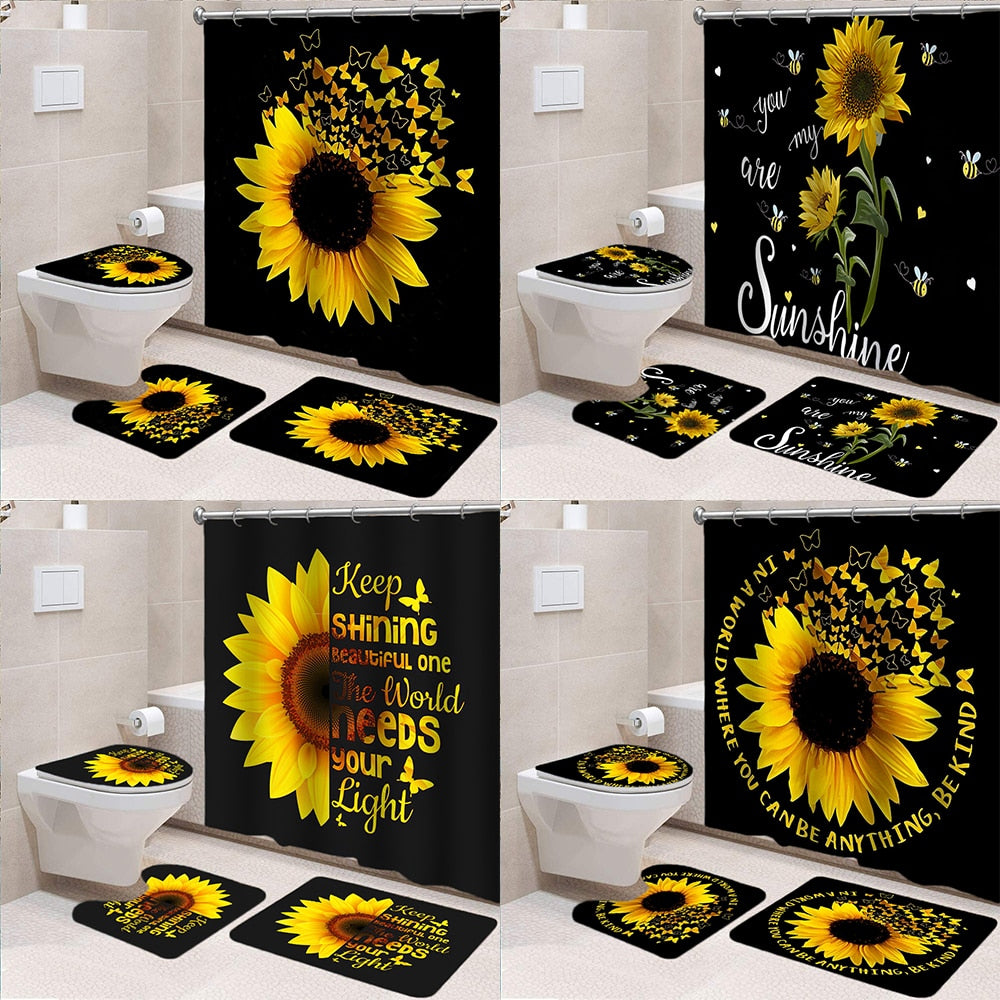 Sunflower Butterfly Waterproof Shower Curtain