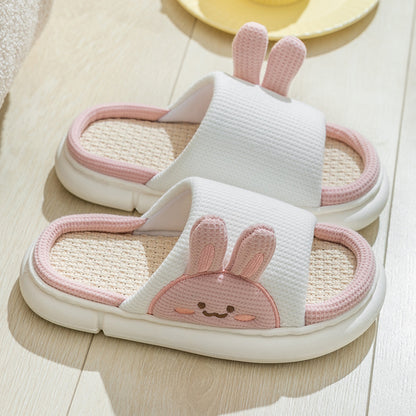 Cute Rabbit Slippers Linen House Shoes For Women