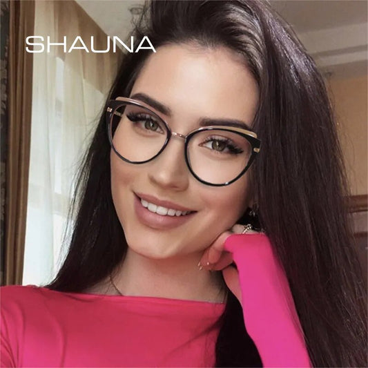 SHAUNA Retro Anti Blue Light Cat Eye Women Optical Eyeglasses Frame Fashion Spring Hinge TR90 Men Glasses Frame Computer Glasses