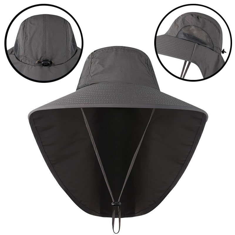 Wide Brim Bucket Hat with Neck Cover