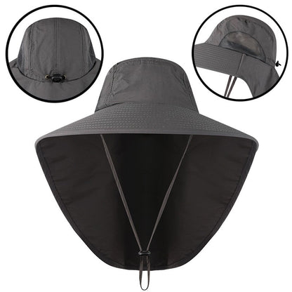 Wide Brim Bucket Hat with Neck Cover