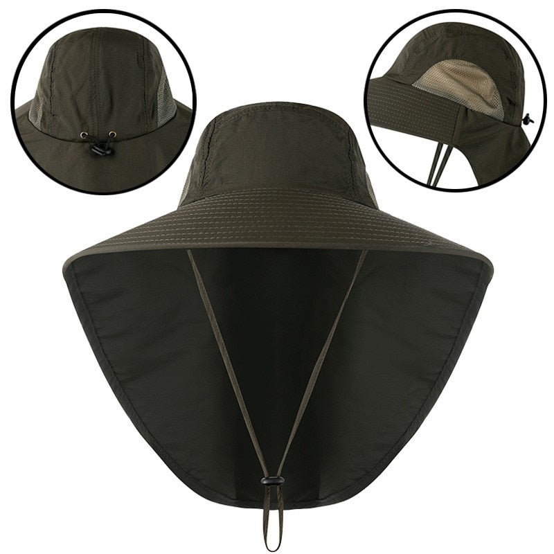 Wide Brim Bucket Hat with Neck Cover