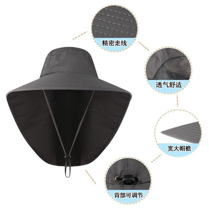 Wide Brim Bucket Hat with Neck Cover