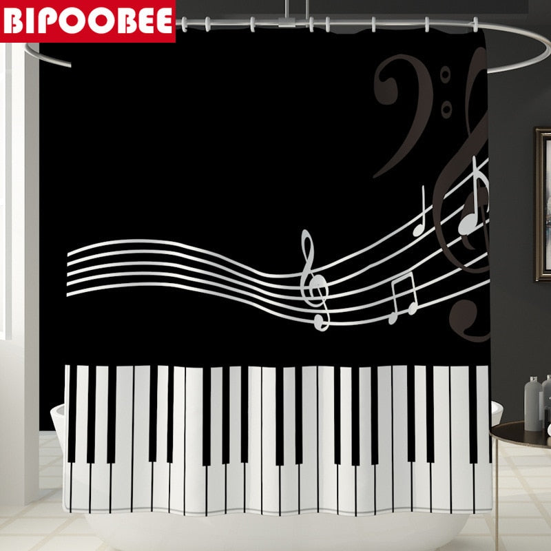 Mildew Shower Curtain Set with Hooks Piano Key