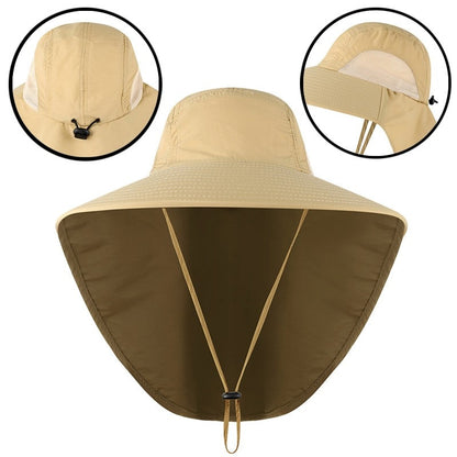 Wide Brim Bucket Hat with Neck Cover