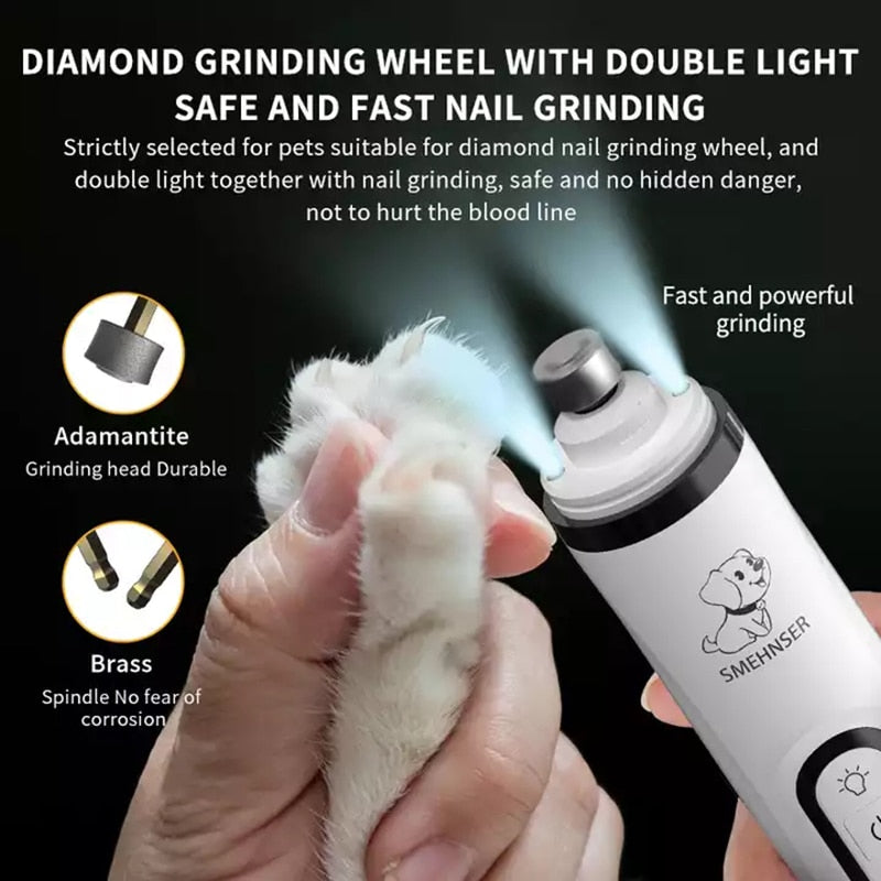 Electric Pet Nail Grinder LED Light Cat Dogs Nail Clippers