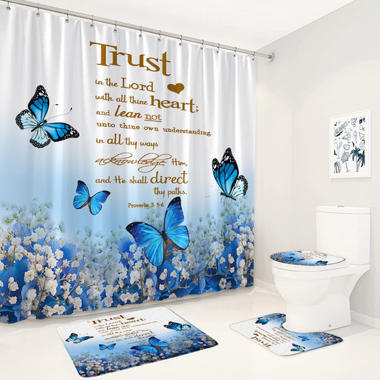 Blue Butterfly Flowers Shower Curtains